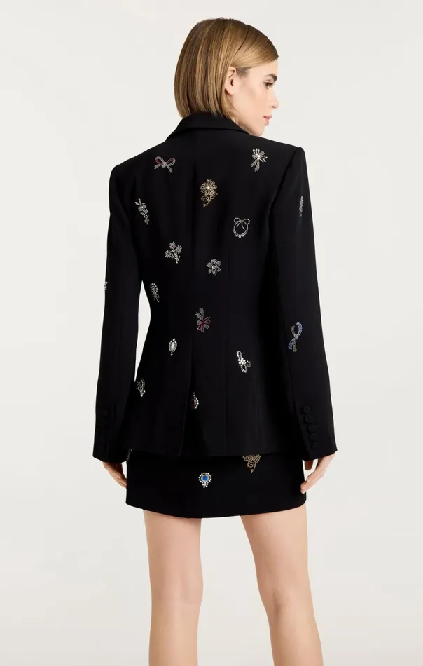 Women Cinq Sept Jackets and Blazers Heatset Brooches Embellished Cheyenne Blazer Black Multi