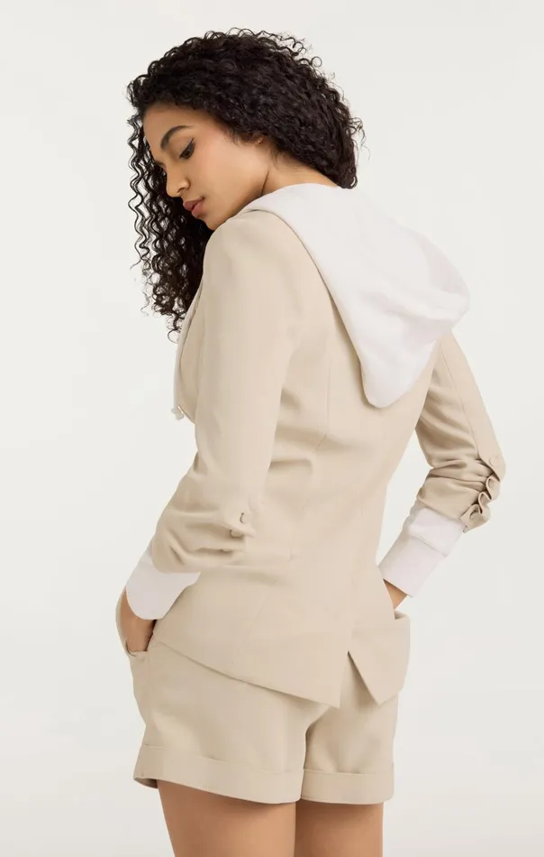 Women Cinq Sept Jackets and Blazers Hooded Khloe Jacket Khakiwhite