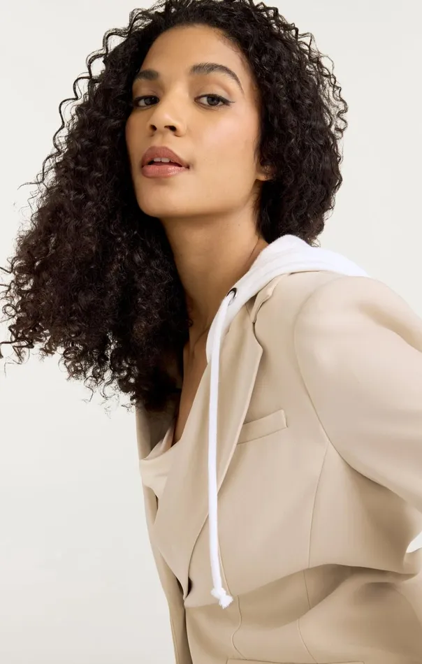 Women Cinq Sept Jackets and Blazers Hooded Khloe Jacket Khakiwhite