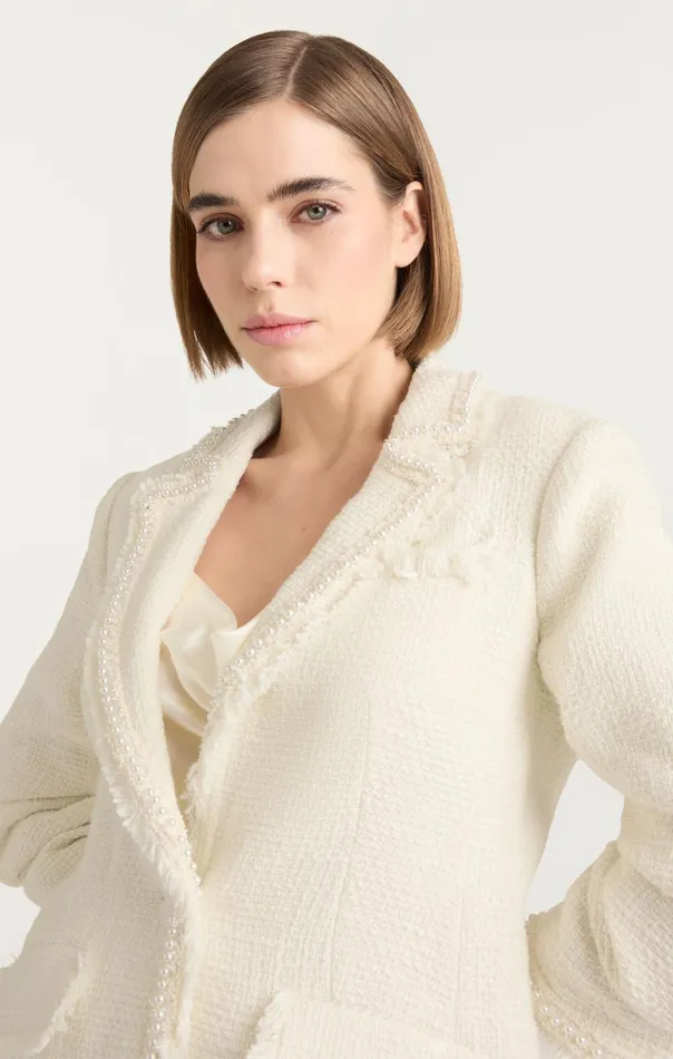 Women Cinq Sept Jackets and Blazers Pearl Boucle Khloe Blazer Ivory
