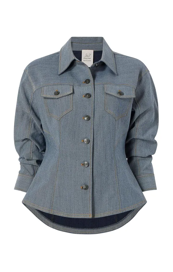 Women Cinq Sept Jackets and Blazers Reverse Denim Scrunched Canyon Jacket Light Indigo Women Cinq Sept Jackets and Blazers Reverse Denim Scrunched Canyon Jacket Light Indigo