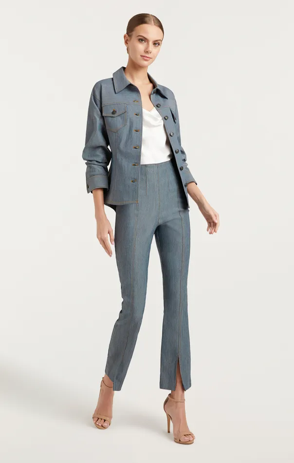 Women Cinq Sept Jackets and Blazers Reverse Denim Scrunched Canyon Jacket Light Indigo