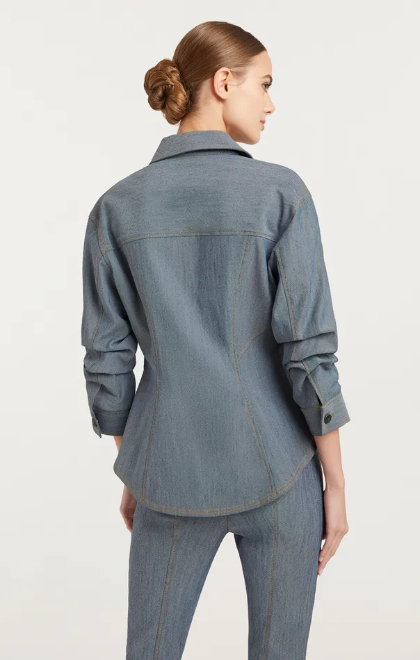 Women Cinq Sept Jackets and Blazers Reverse Denim Scrunched Canyon Jacket Light Indigo