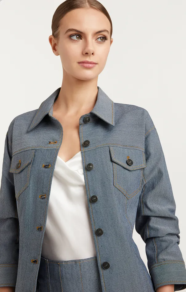 Women Cinq Sept Jackets and Blazers Reverse Denim Scrunched Canyon Jacket Light Indigo