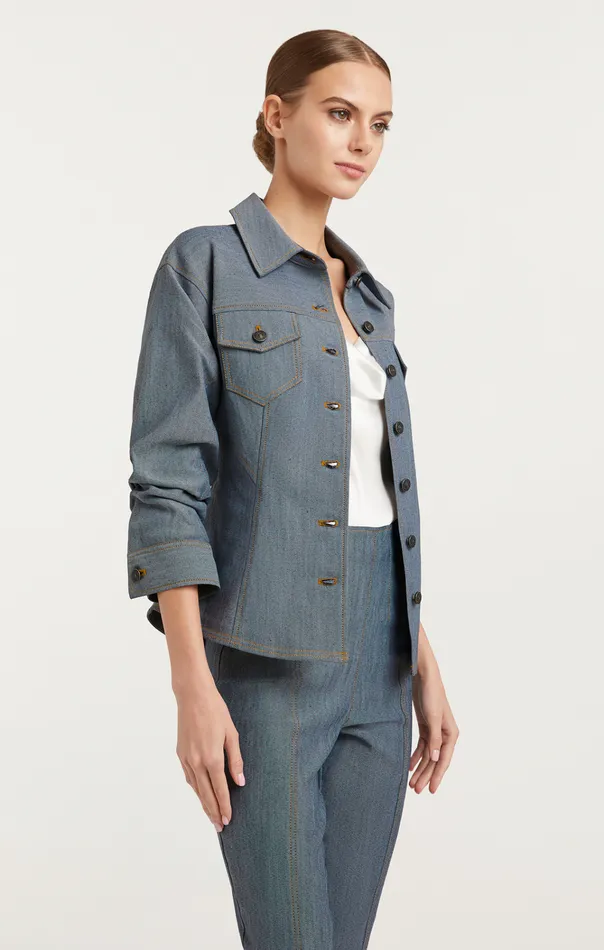 Women Cinq Sept Jackets and Blazers Reverse Denim Scrunched Canyon Jacket Light Indigo