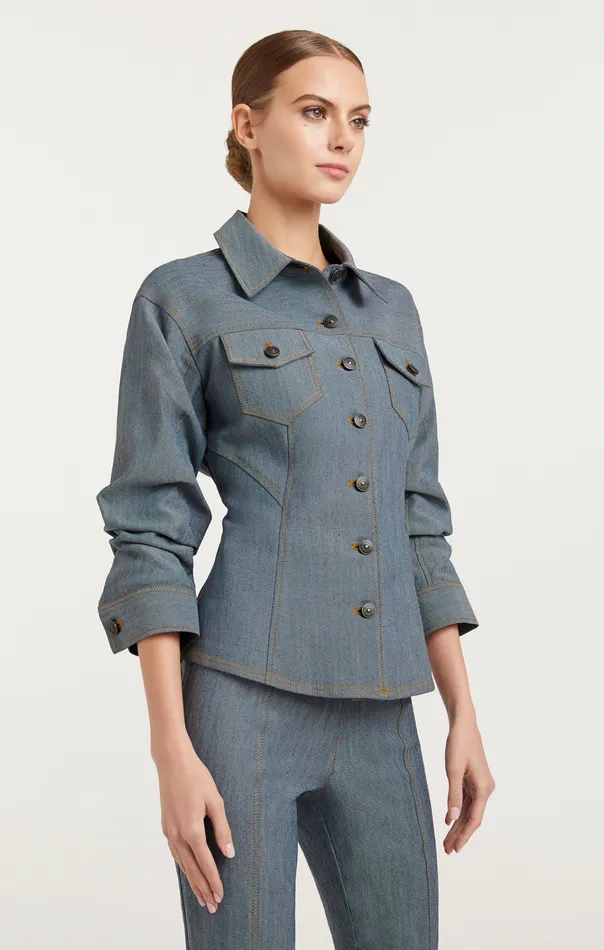 Women Cinq Sept Jackets and Blazers Reverse Denim Scrunched Canyon Jacket Light Indigo