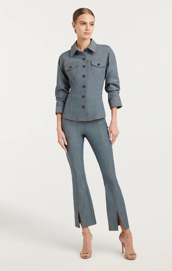 Women Cinq Sept Jackets and Blazers Reverse Denim Scrunched Canyon Jacket Light Indigo