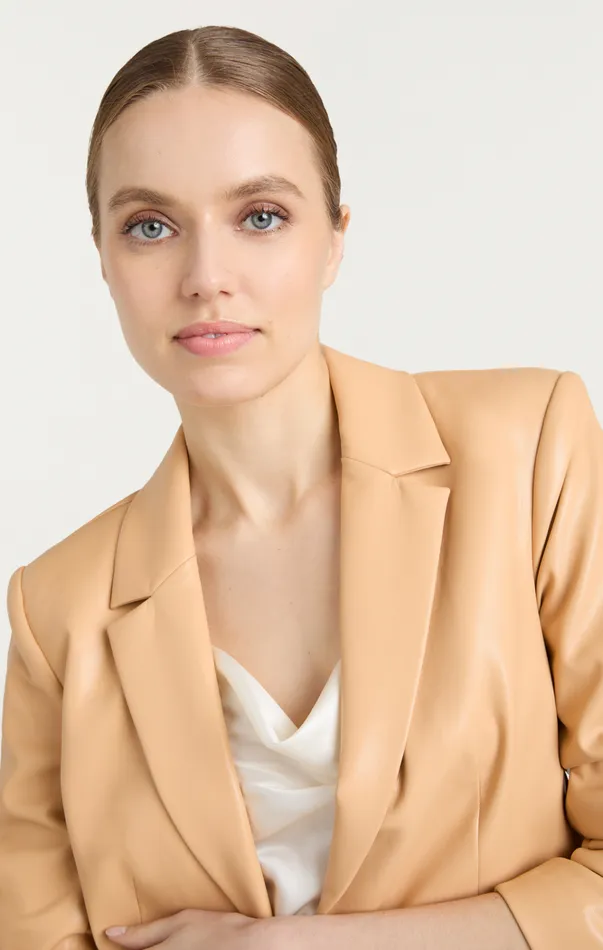 Women Cinq Sept Jackets and Blazers Vegan Leather Kylie Blazer Chai
