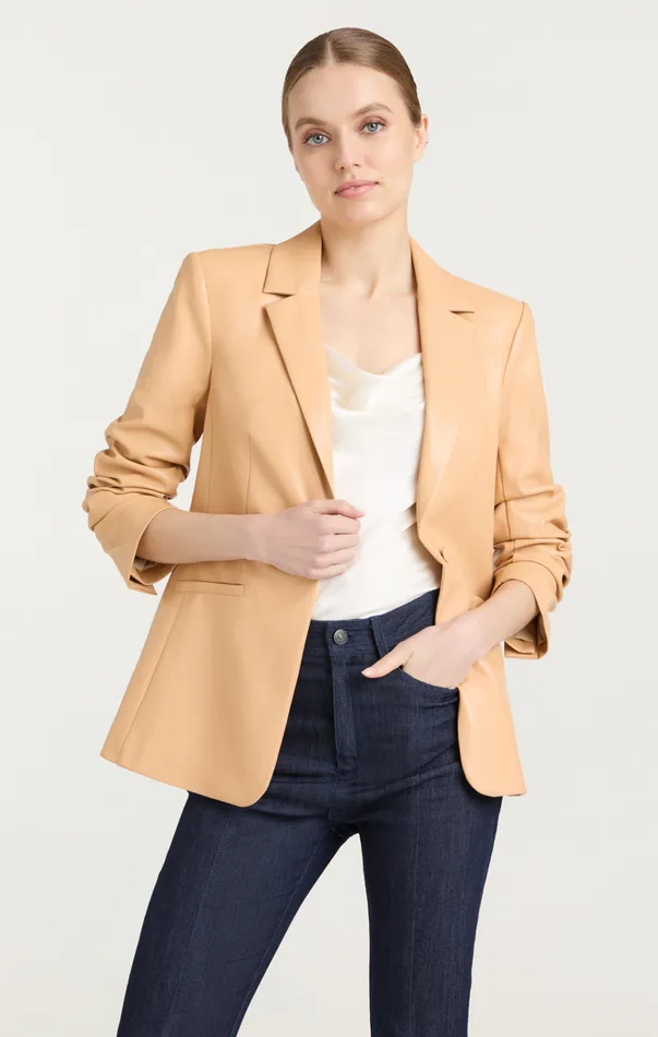 Women Cinq Sept Jackets and Blazers Vegan Leather Kylie Blazer Chai