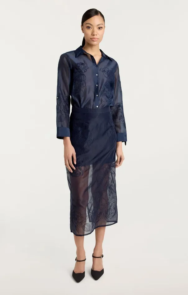 Women Cinq Sept Tops Embroidered Organza Luna Top Navy