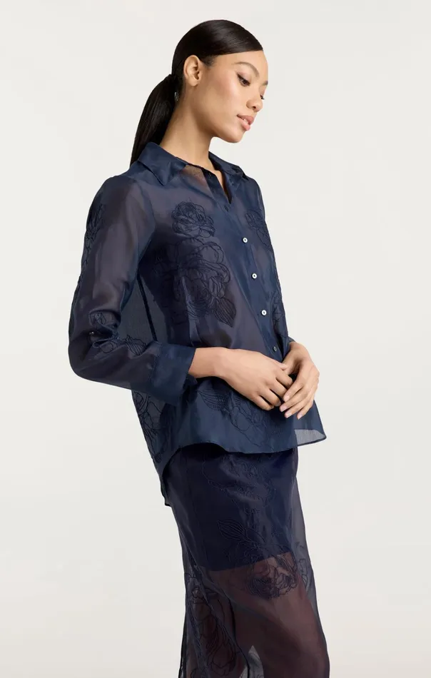 Women Cinq Sept Tops Embroidered Organza Luna Top Navy