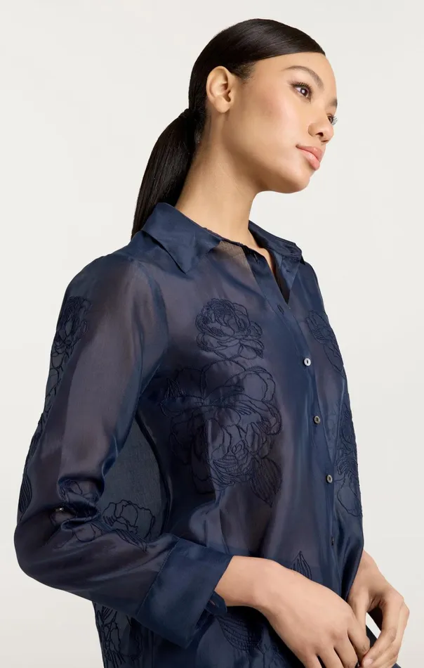 Women Cinq Sept Tops Embroidered Organza Luna Top Navy