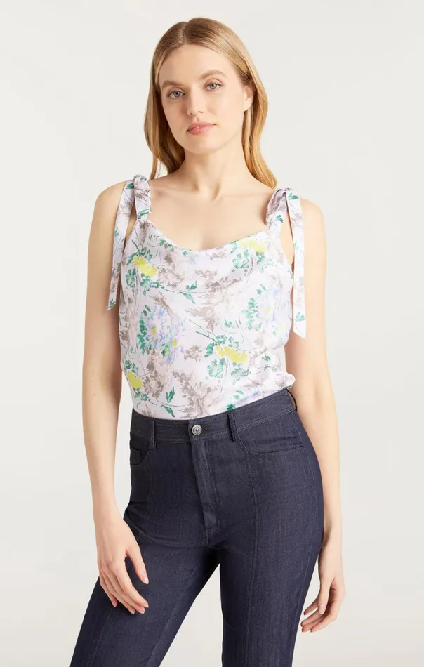 Women Cinq Sept Tops Light Washed Floral Tied Marta Cami Pastel Multi