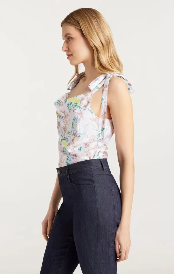 Women Cinq Sept Tops Light Washed Floral Tied Marta Cami Pastel Multi