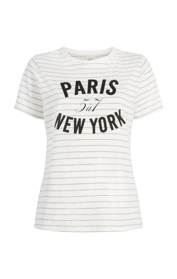 Women Cinq Sept Tops Melange Stripe Paris New York Tee Ivoryheather Grey