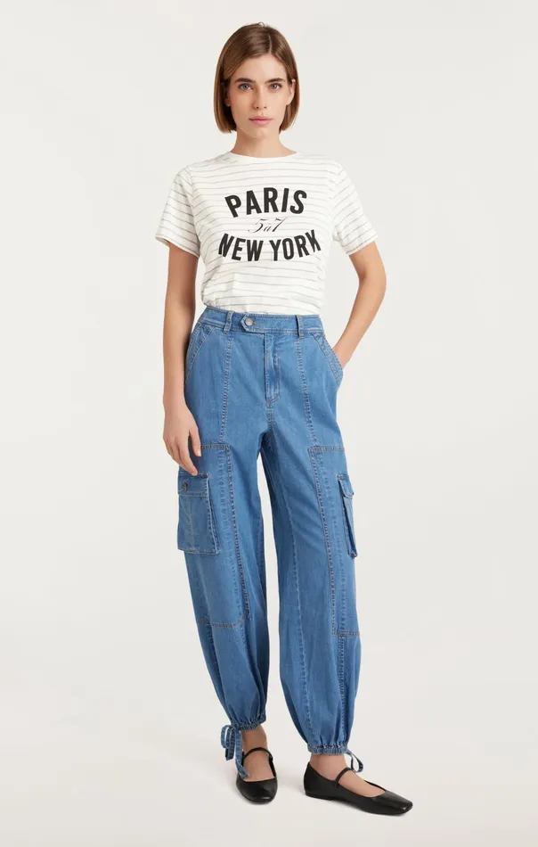 Women Cinq Sept Tops Melange Stripe Paris New York Tee Ivoryheather Grey