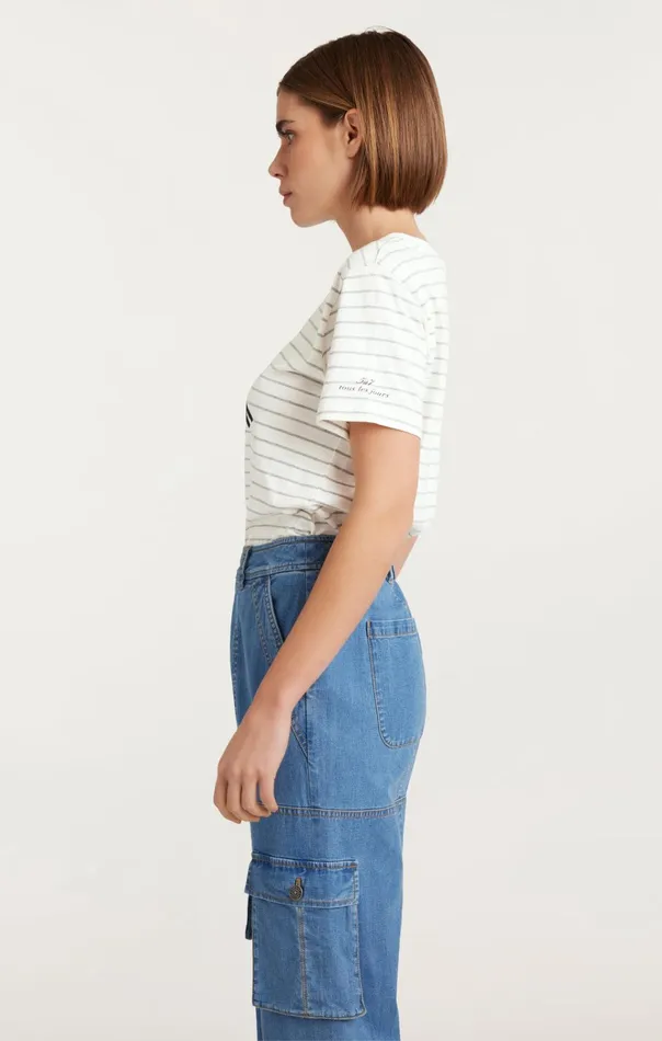 Women Cinq Sept Tops Melange Stripe Paris New York Tee Ivoryheather Grey