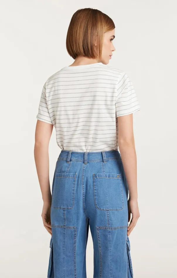 Women Cinq Sept Tops Melange Stripe Paris New York Tee Ivoryheather Grey