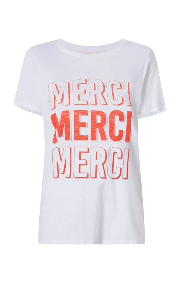 Women Cinq Sept Tops Pop Up Merci Merci Merci Tee Whitecherry Tomato