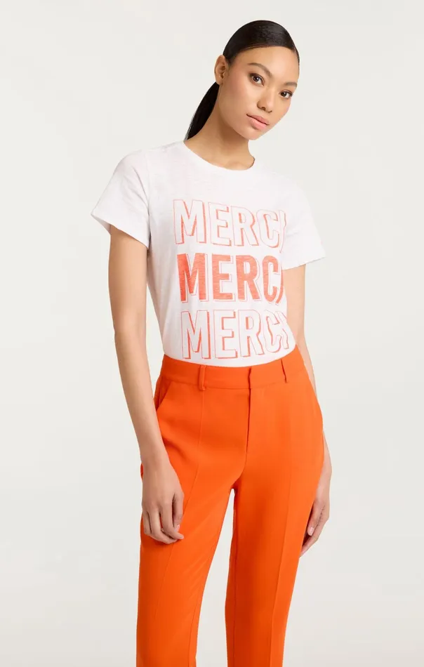 Women Cinq Sept Tops Pop Up Merci Merci Merci Tee Whitecherry Tomato