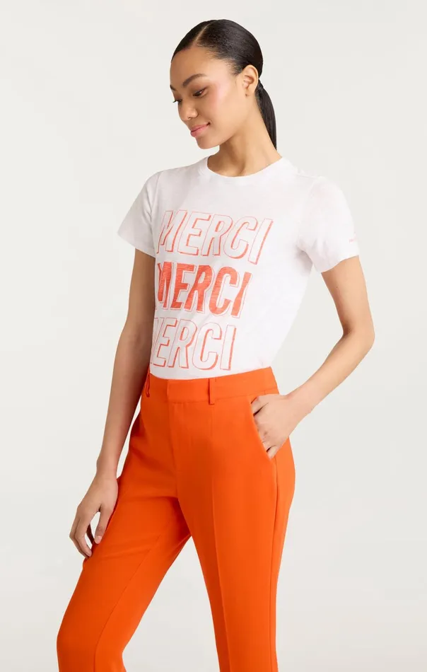 Women Cinq Sept Tops Pop Up Merci Merci Merci Tee Whitecherry Tomato