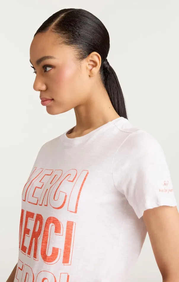 Women Cinq Sept Tops Pop Up Merci Merci Merci Tee Whitecherry Tomato