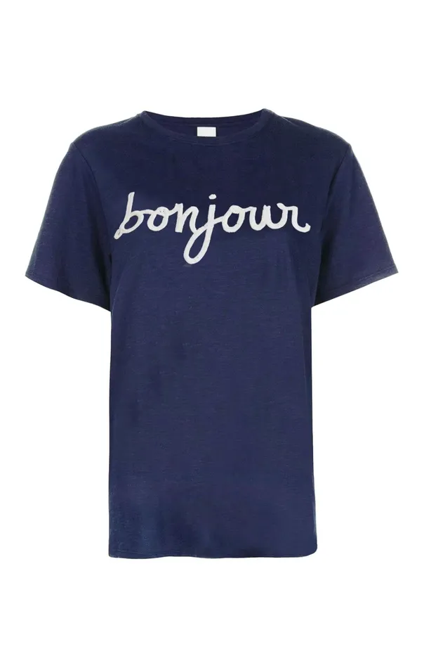 Women Cinq Sept Tops Sequined Bonjour Tee Navywhite