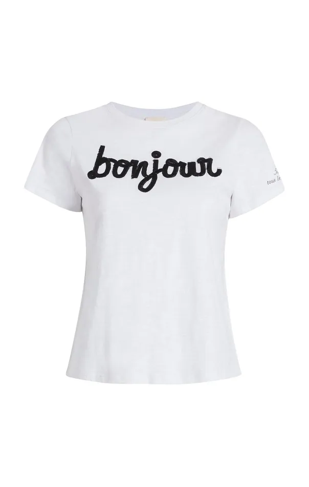 Women Cinq Sept Tops Shrunken Fringe Bonjour Tee Whiteblack