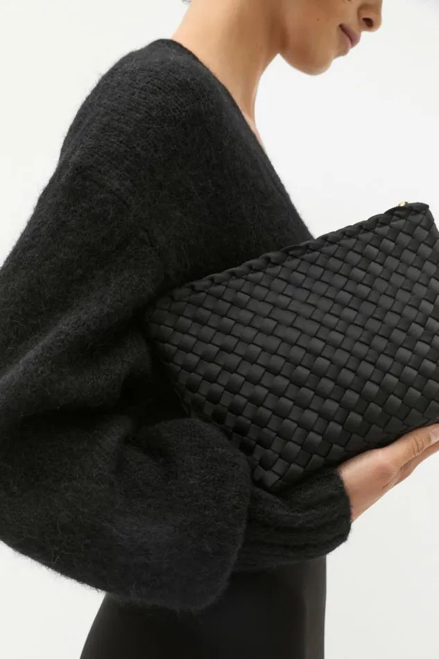 Women Clutches and Pouches Seed Heritage Woven Textured Pouch Black