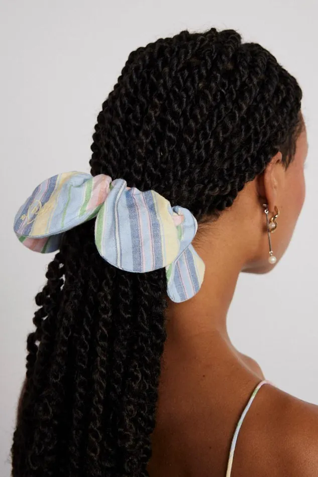 Women Coords Damson Madder Flower Scrunchie In Multi Colour Stripe
