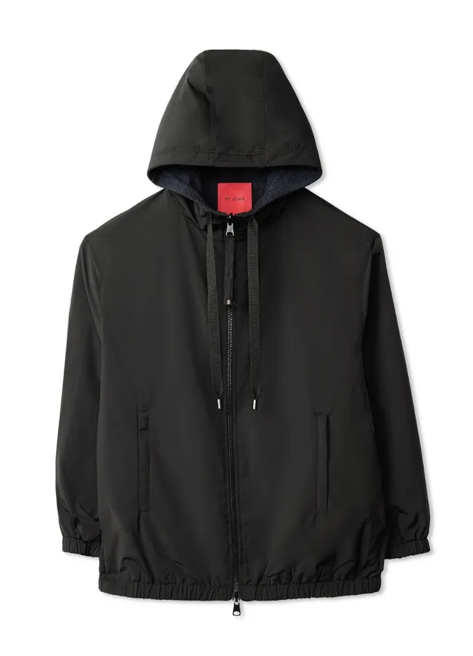 Women Coats St John Woven Hood Coat St John Knits Black