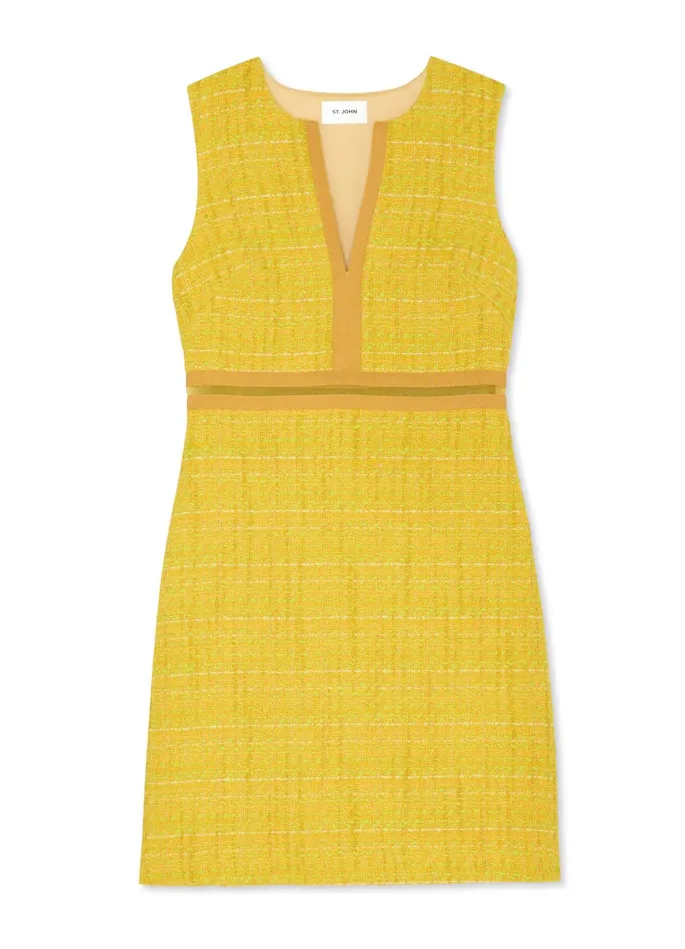 Women Cocktail and Party St John Lurex Tweed Sleeveless Dress Sunflower Multi