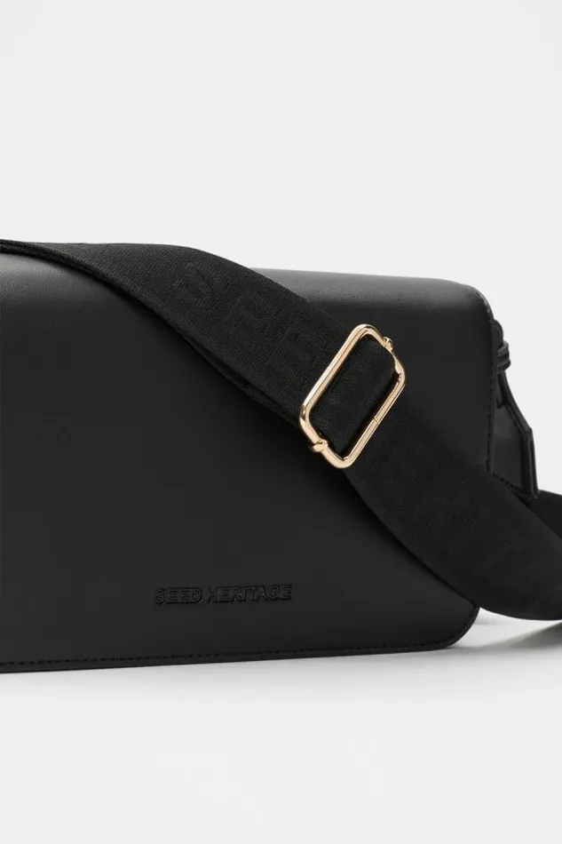 Women Cross Body Seed Heritage Logo Trim Crossbody Bag Black