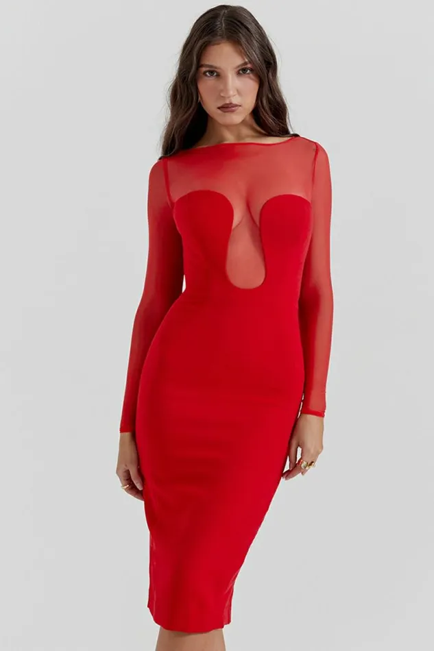 Women Darcy Scarlet Plunge Midi Dress House Of CB Dresses