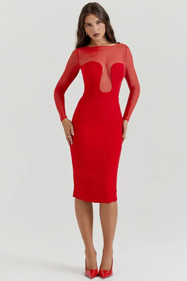 Women Darcy Scarlet Plunge Midi Dress House Of CB Dresses Women Darcy Scarlet Plunge Midi Dress House Of CB Dresses