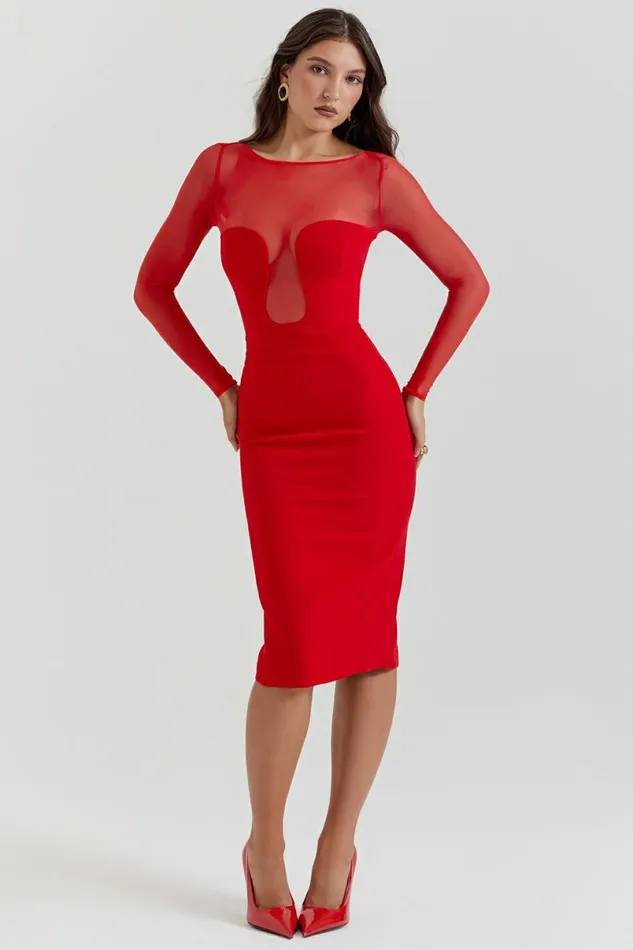 Women Darcy Scarlet Plunge Midi Dress House Of CB Dresses Women Darcy Scarlet Plunge Midi Dress House Of CB Dresses