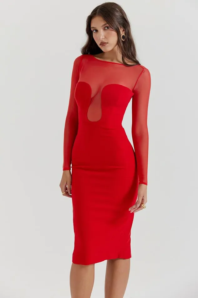 Women Darcy Scarlet Plunge Midi Dress House Of CB Dresses Women Darcy Scarlet Plunge Midi Dress House Of CB Dresses