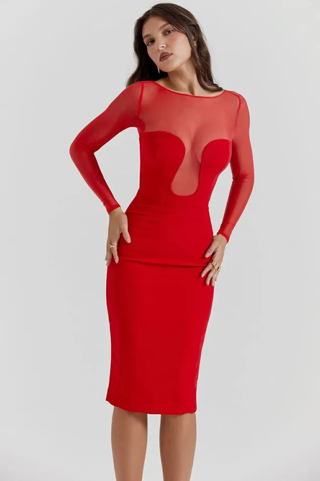 Women Darcy Scarlet Plunge Midi Dress House Of CB Dresses Women Darcy Scarlet Plunge Midi Dress House Of CB Dresses