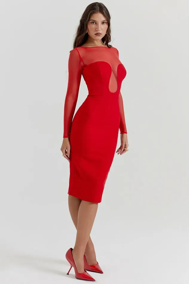 Women Darcy Scarlet Plunge Midi Dress House Of CB Dresses Women Darcy Scarlet Plunge Midi Dress House Of CB Dresses