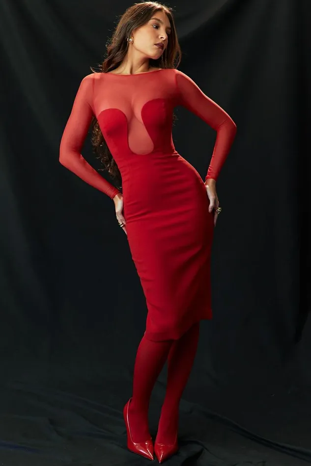Women Darcy Scarlet Plunge Midi Dress House Of CB Dresses Women Darcy Scarlet Plunge Midi Dress House Of CB Dresses