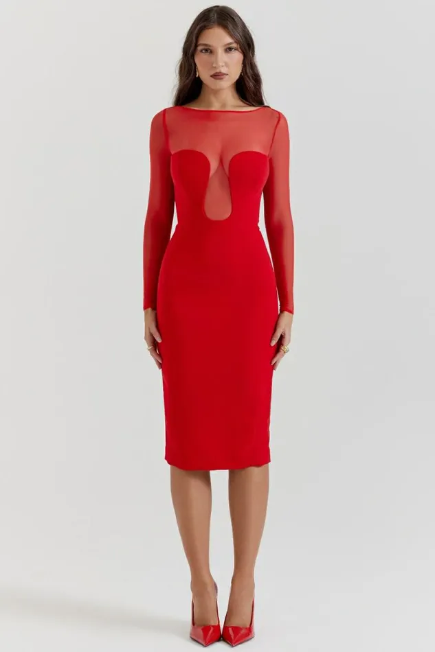 Women Darcy Scarlet Plunge Midi Dress House Of CB Dresses Women Darcy Scarlet Plunge Midi Dress House Of CB Dresses