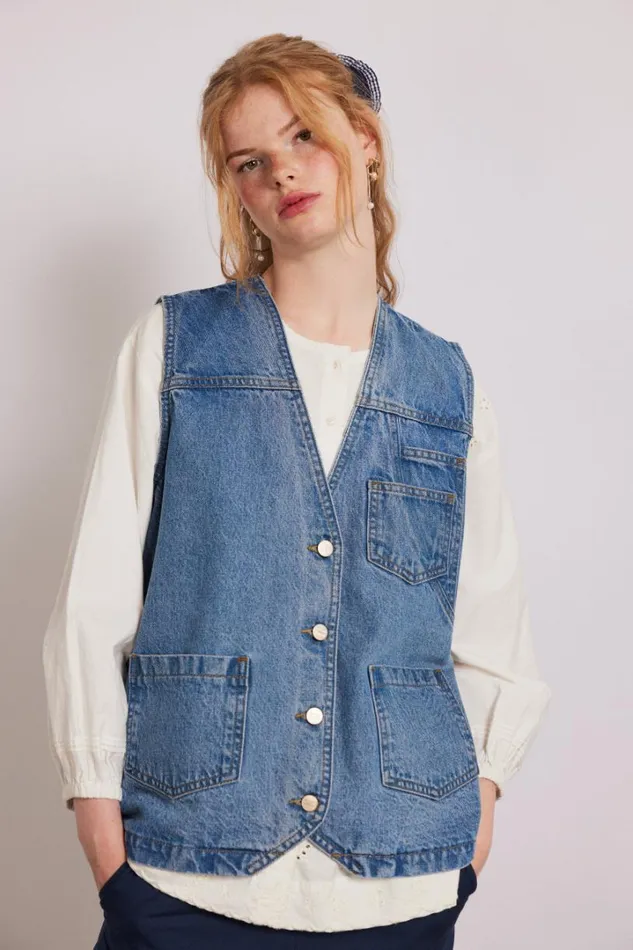 Women Denim Damson Madder Billie Denim Gilet 8211 Vintage Wash