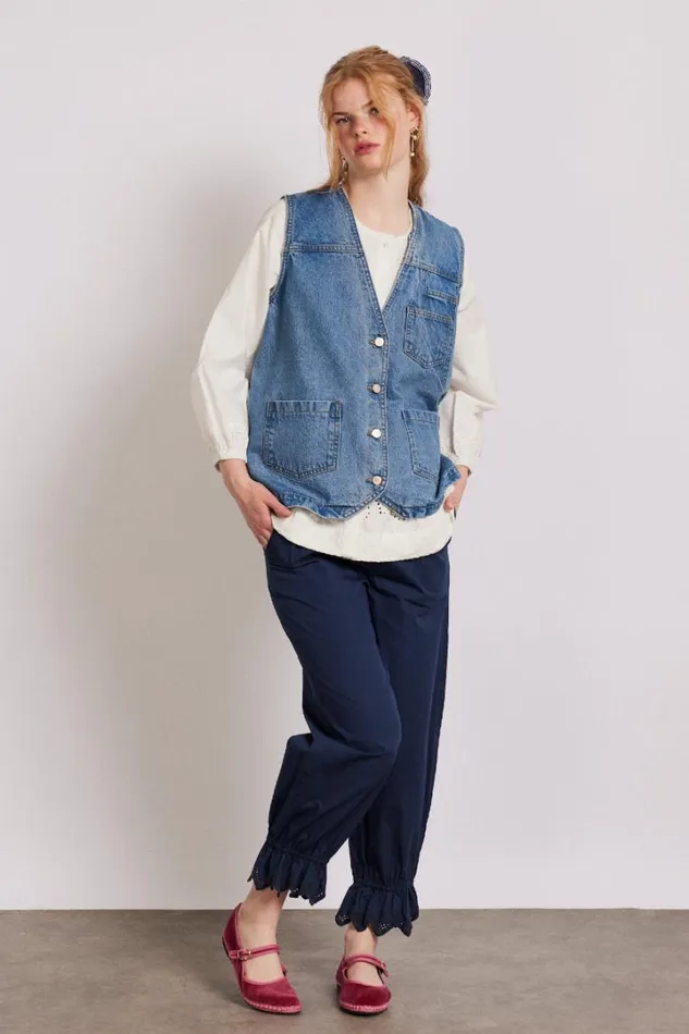 Women Denim Damson Madder Billie Denim Gilet 8211 Vintage Wash