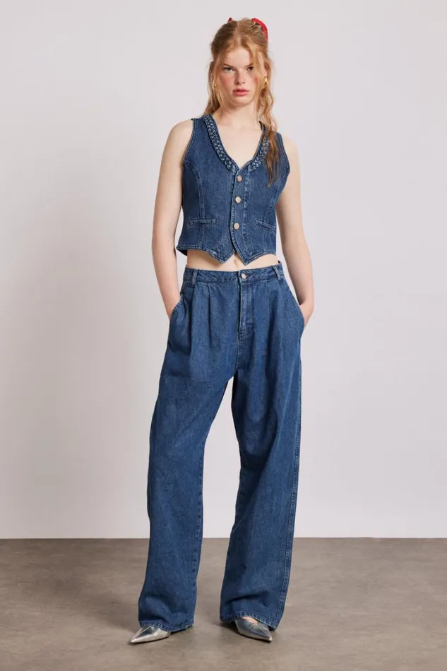 Women Denim Damson Madder Isla Denim Waistcoat 8211 Vintage Wash