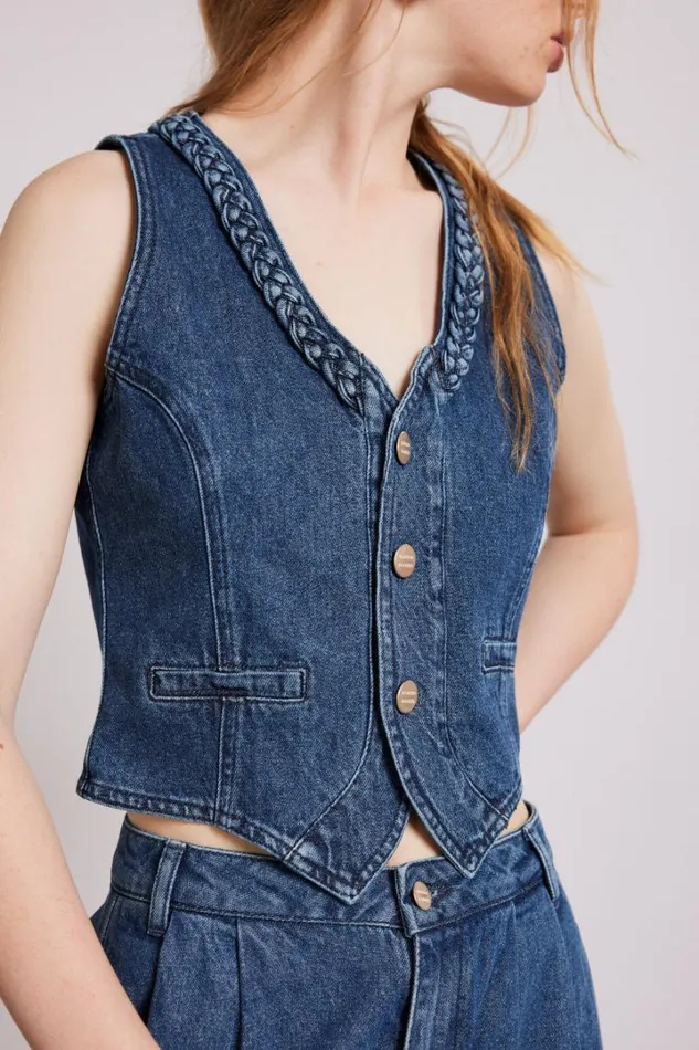 Women Denim Damson Madder Isla Denim Waistcoat 8211 Vintage Wash