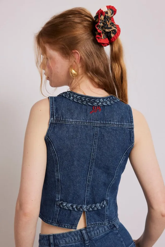 Women Denim Damson Madder Isla Denim Waistcoat 8211 Vintage Wash