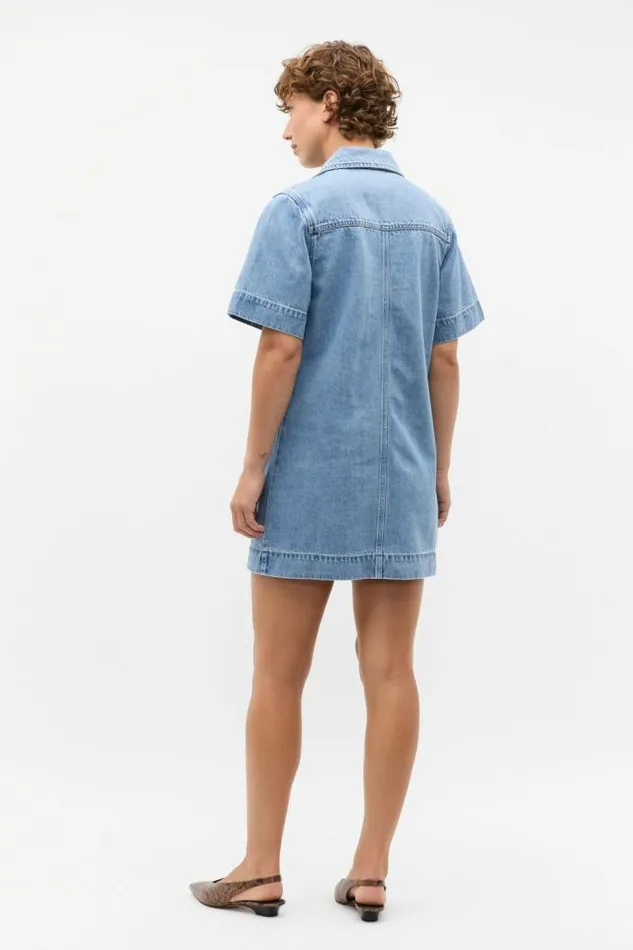 Women Denim Seed Heritage Denim Button Through Mini Dress Mist Blue Wash