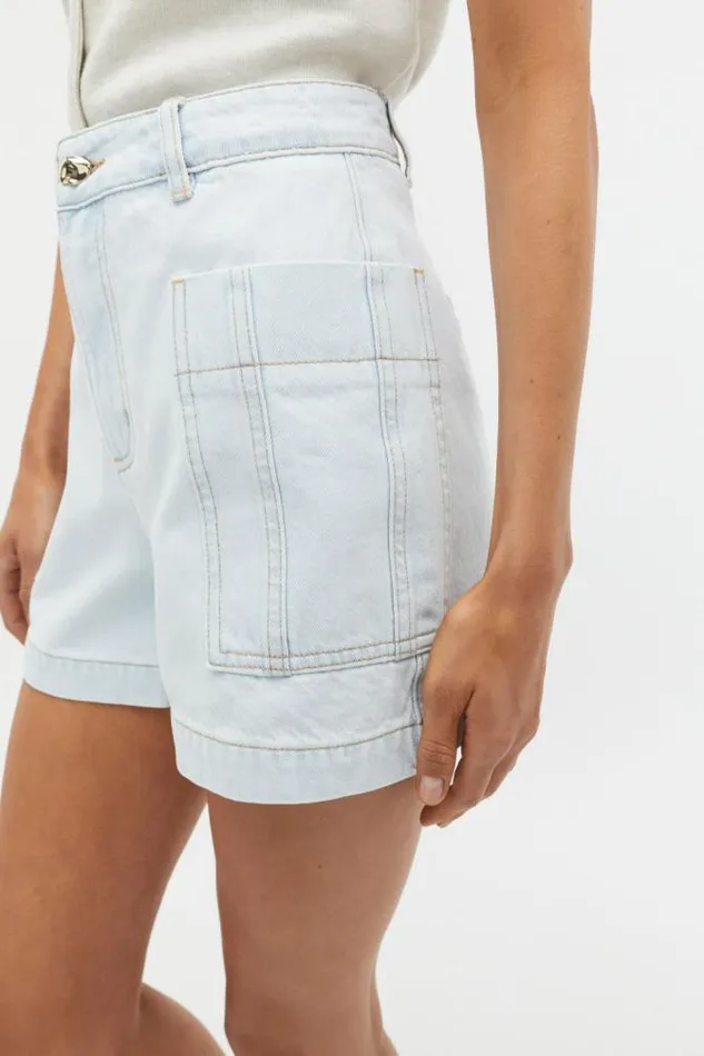 Women Denim Seed Heritage Denim Patch Pocket Short Stone Blue Wash