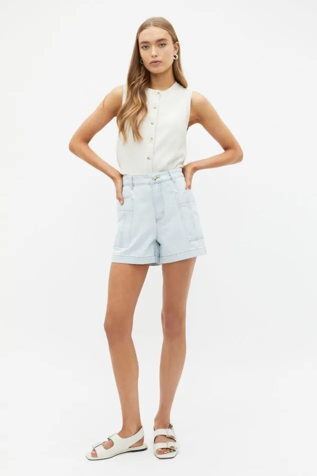 Women Denim Seed Heritage Denim Patch Pocket Short Stone Blue Wash