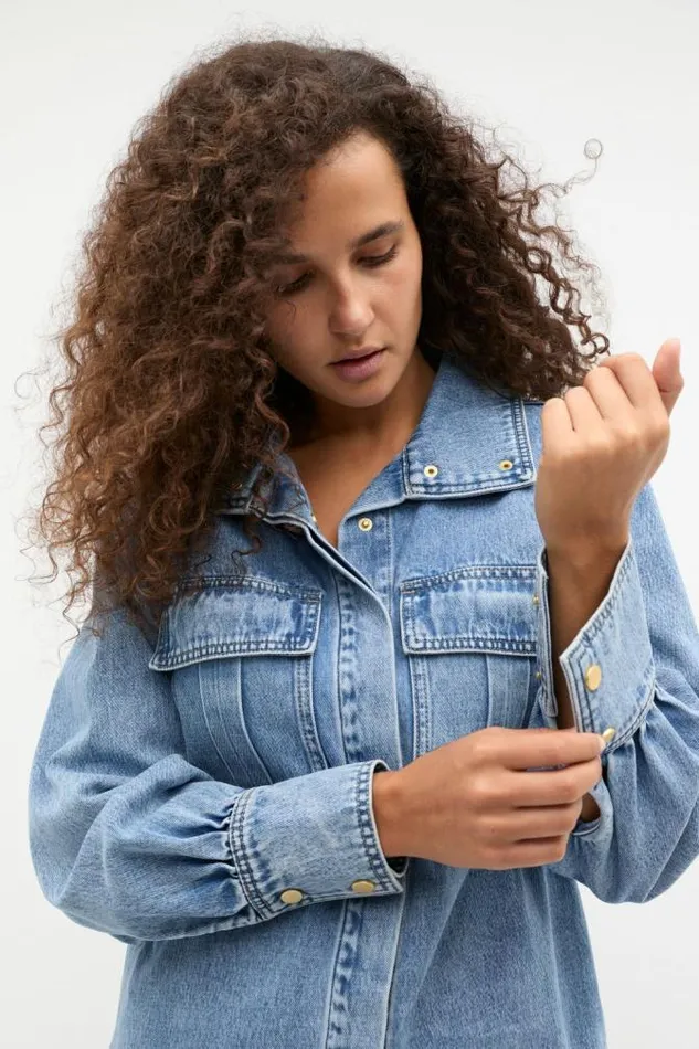 Women Denim Seed Heritage Denim Utility Shirt Mist Blue Wash